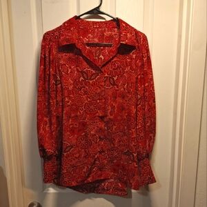 Red Paisley Floral Blouse Size Large
